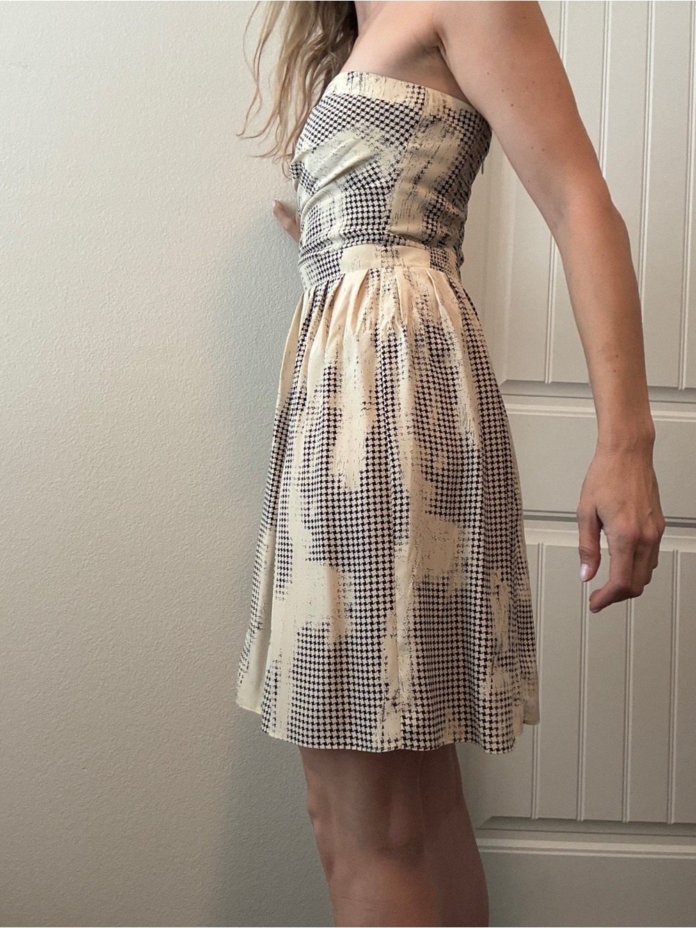 Parker Strapless Black and Cream Printed Sundress